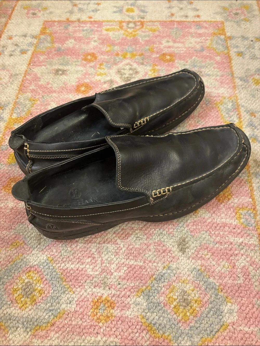 Cole Haan Black Leather Slip-On Loafers with Contrast Stitching